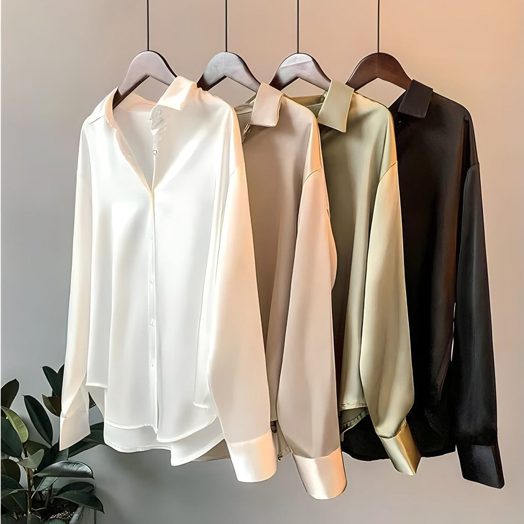Harper | Elegant Satin Button-Up Blouse With Long Sleeves