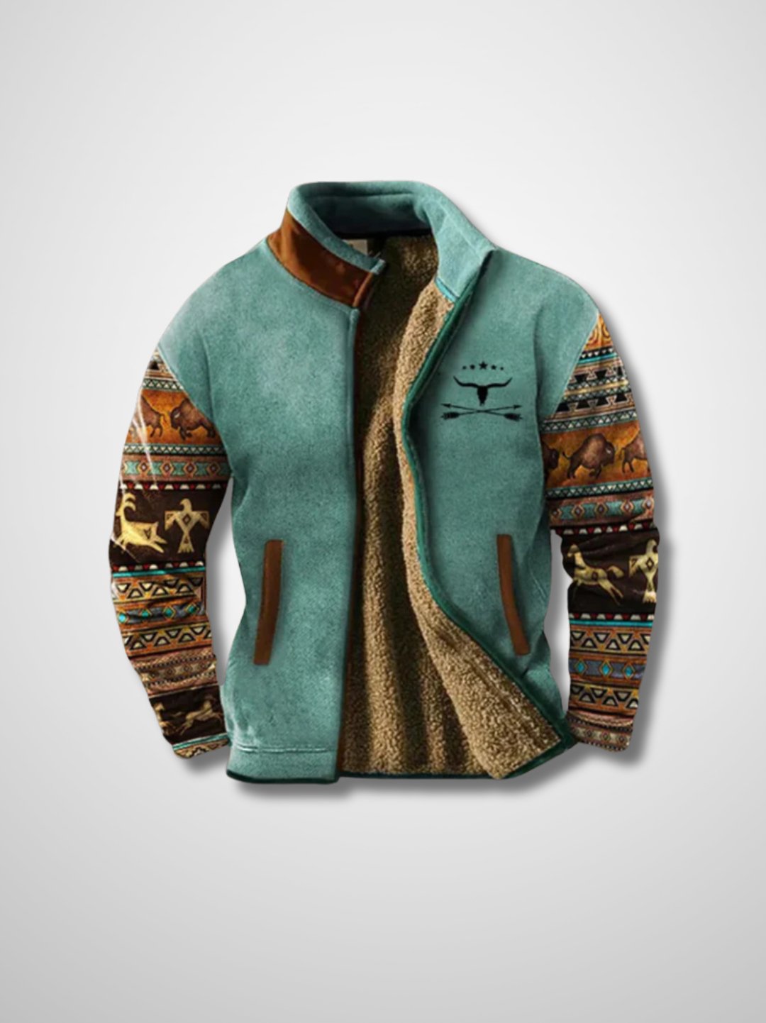 Lucy | Stylish Sherpa Lined Fleece Jacket With Aztec Print Details