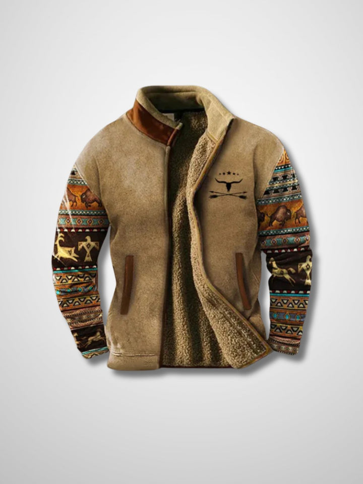 Lucy | Stylish Sherpa Lined Fleece Jacket With Aztec Print Details