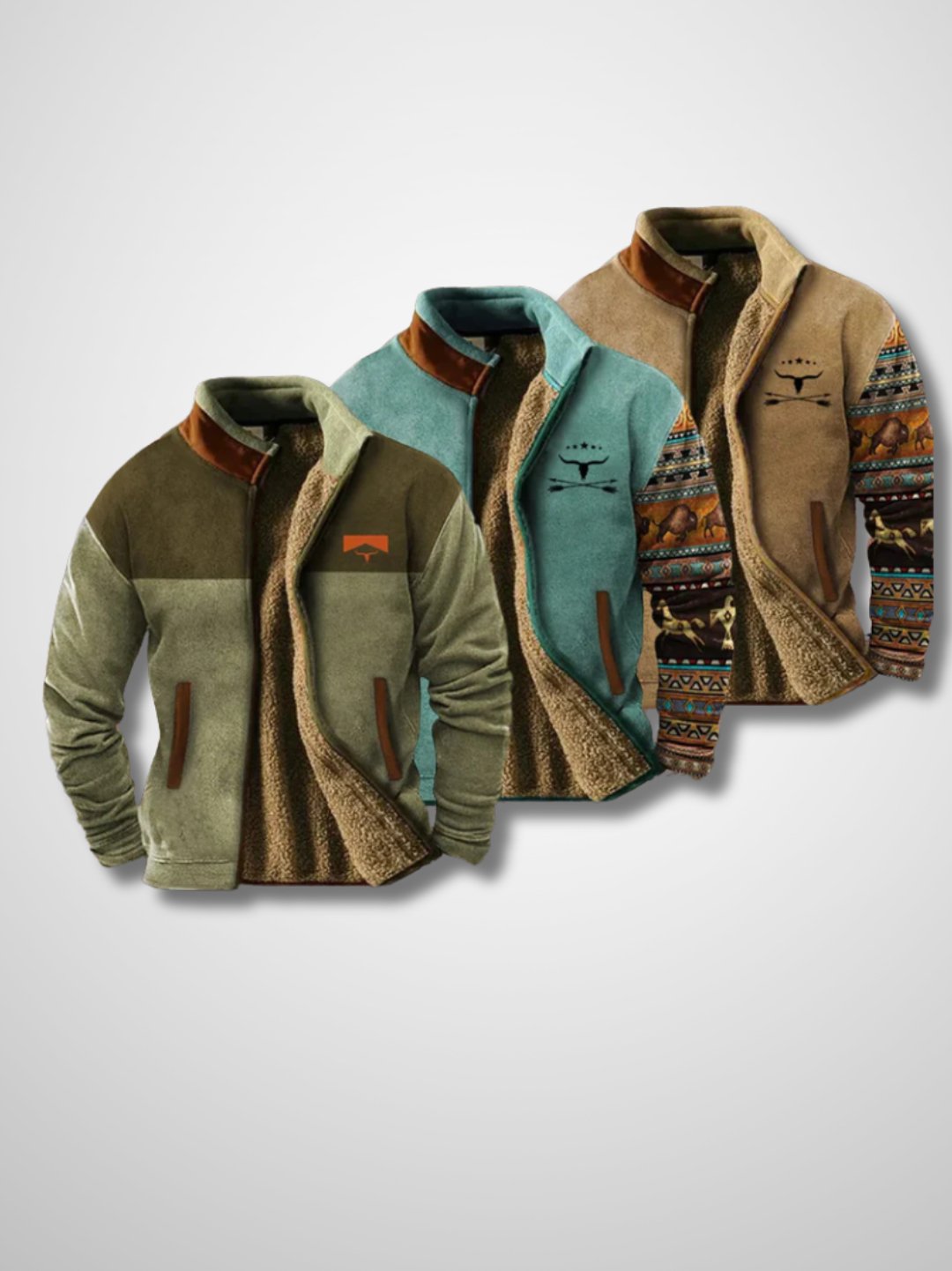 Lucy | Stylish Sherpa Lined Fleece Jacket With Aztec Print Details
