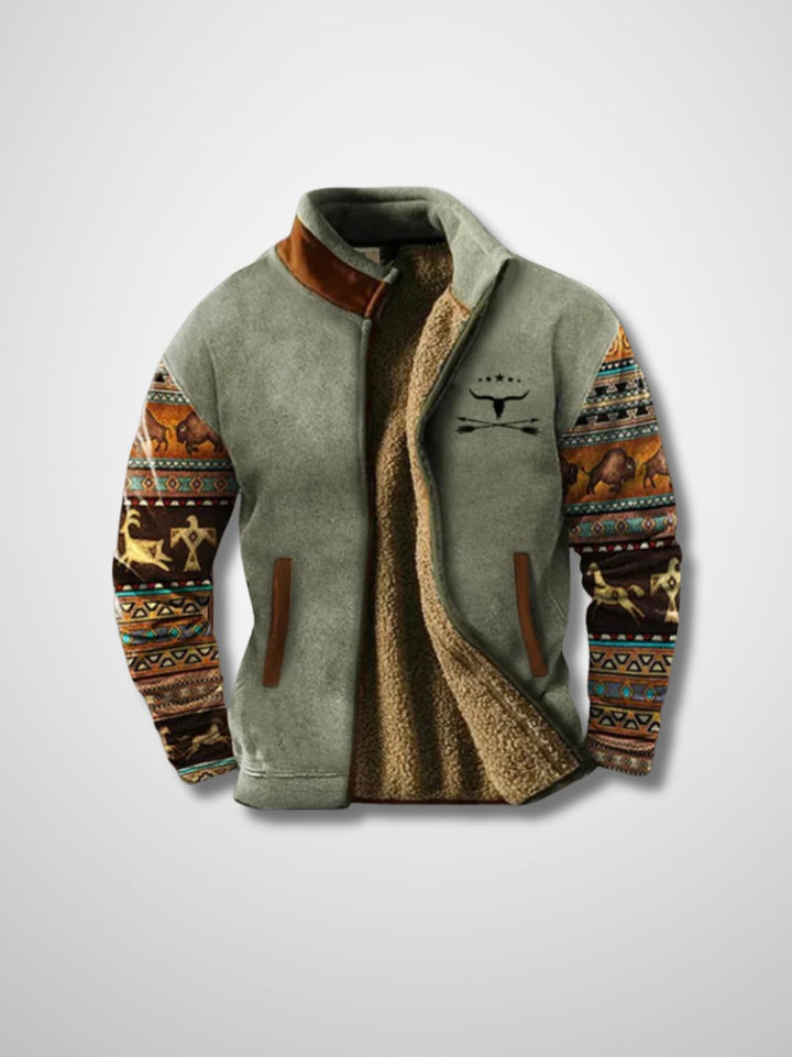 Lucy | Stylish Sherpa Lined Fleece Jacket With Aztec Print Details