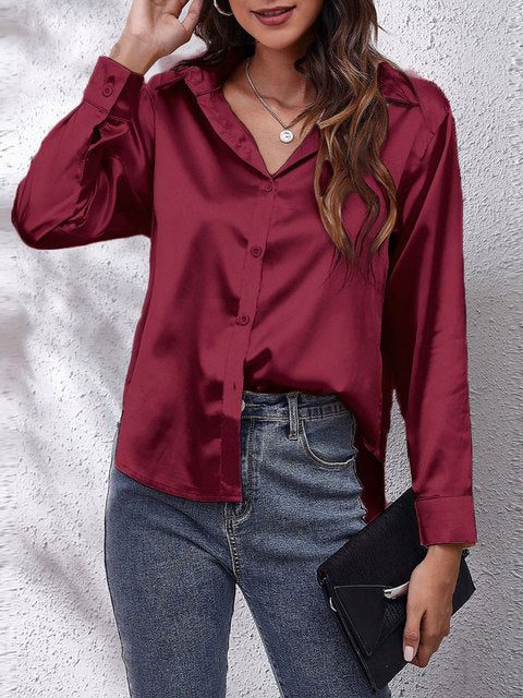 Tessa | Elegant Long Sleeve Button Up Silk Blouse