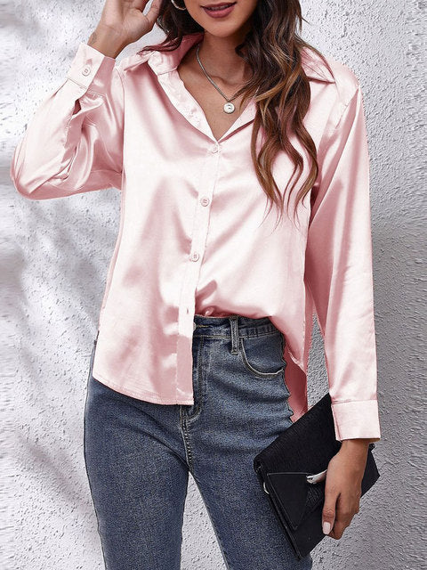 Tessa | Elegant Long Sleeve Button Up Silk Blouse
