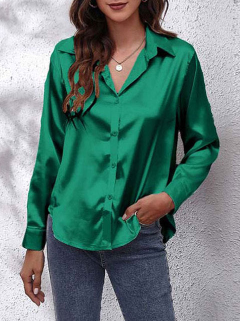 Tessa | Elegant Long Sleeve Button Up Silk Blouse