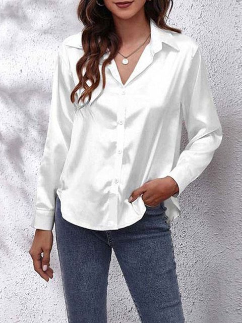 Tessa | Elegant Long Sleeve Button Up Silk Blouse