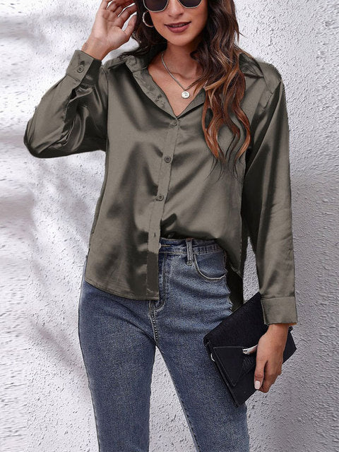 Tessa | Elegant Long Sleeve Button Up Silk Blouse