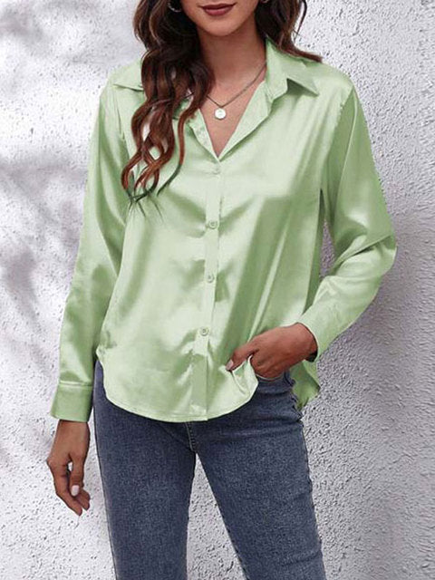 Tessa | Elegant Long Sleeve Button Up Silk Blouse