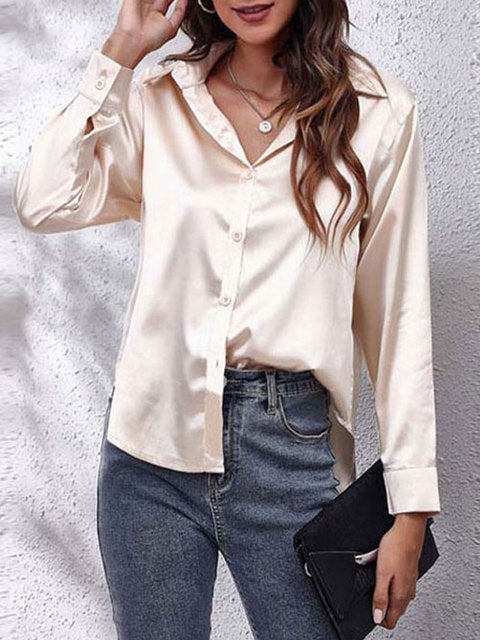 Tessa | Elegant Long Sleeve Button Up Silk Blouse