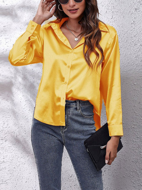 Tessa | Elegant Long Sleeve Button Up Silk Blouse