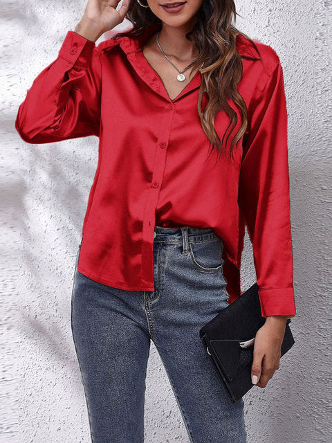 Tessa | Elegant Long Sleeve Button Up Silk Blouse