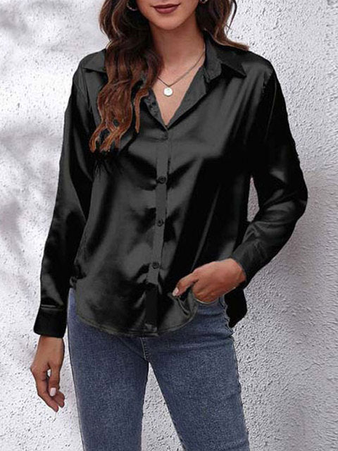 Tessa | Elegant Long Sleeve Button Up Silk Blouse