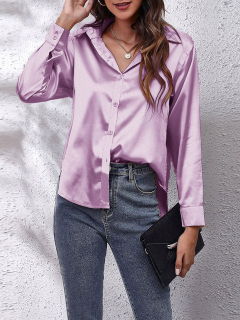 Tessa | Elegant Long Sleeve Button Up Silk Blouse