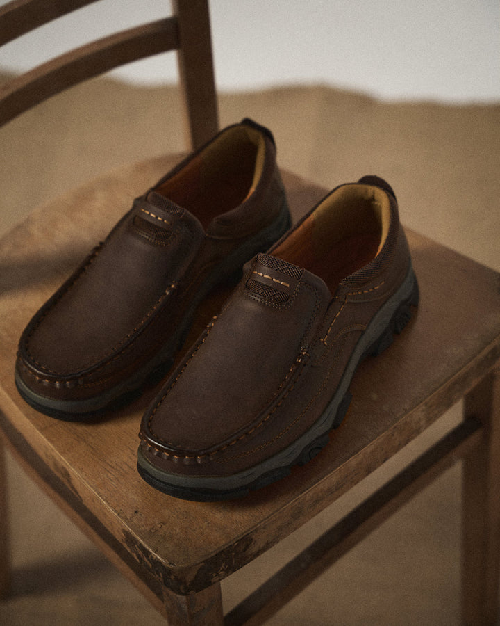 Kai | Sleek Brown Leather Slip-On Loafers For Men