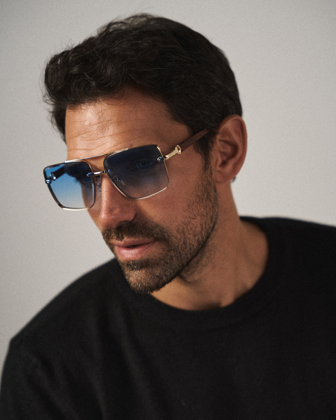 Dalston | Stylish Square Frame Blue Lens Sunglasses With Gold Accents