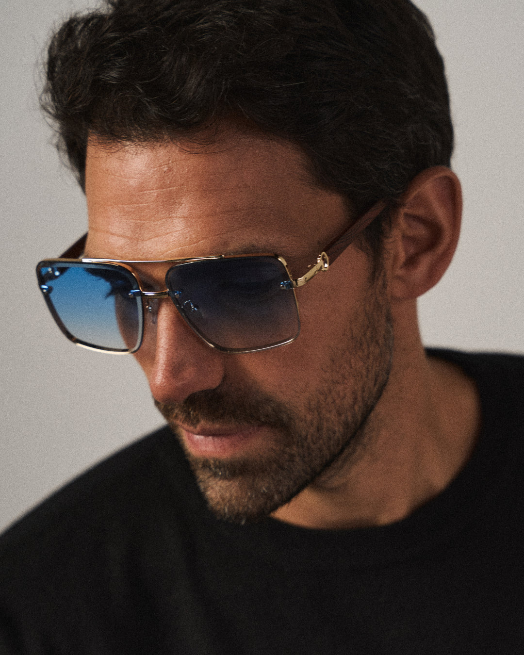 Dalston | Stylish Square Frame Blue Lens Sunglasses With Gold Accents