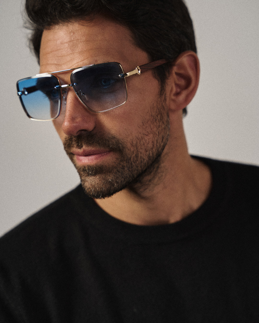 Dalston | Stylish Square Frame Blue Lens Sunglasses With Gold Accents