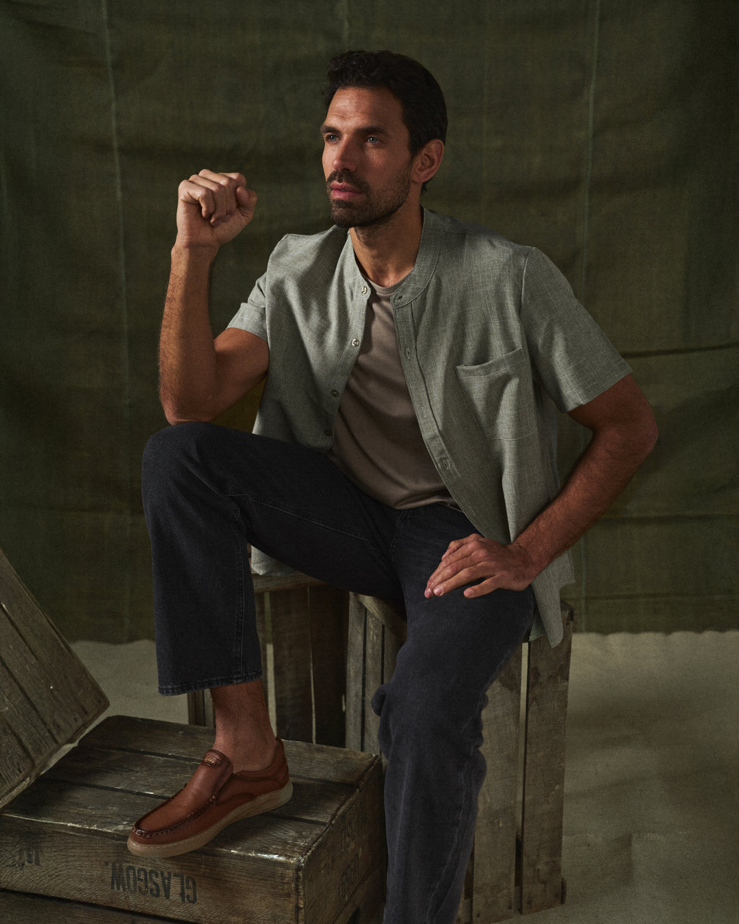 Tobias | Stylish Cotton-Linen Short Sleeve Mandarin Collar Shirt