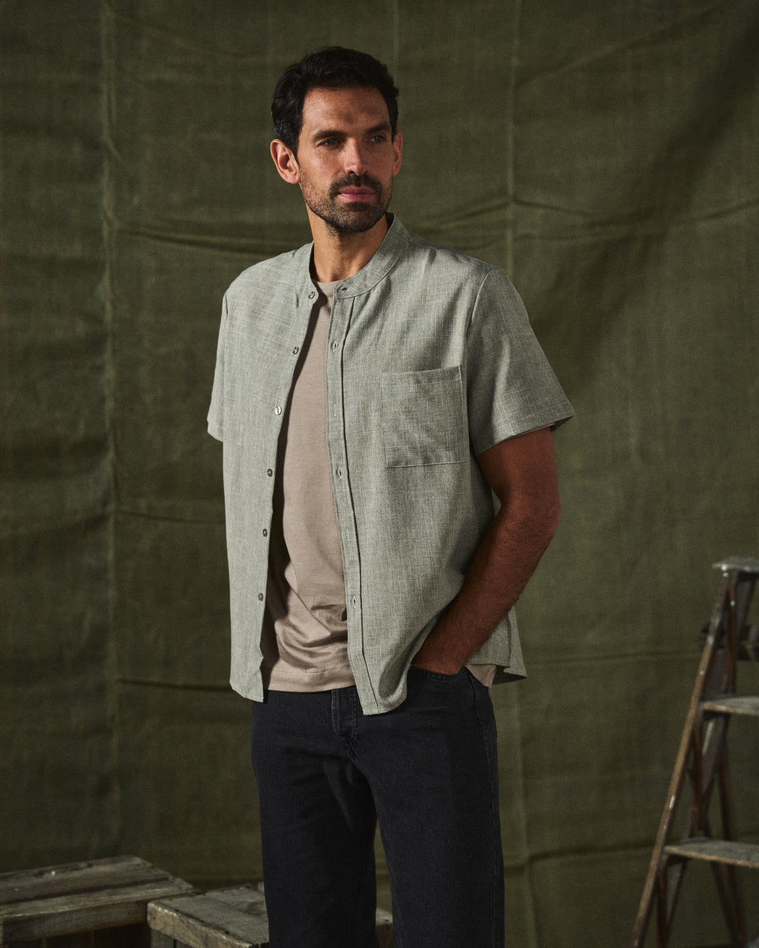 Tobias | Stylish Cotton-Linen Short Sleeve Mandarin Collar Shirt