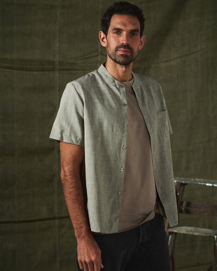 Tobias | Stylish Cotton-Linen Short Sleeve Mandarin Collar Shirt