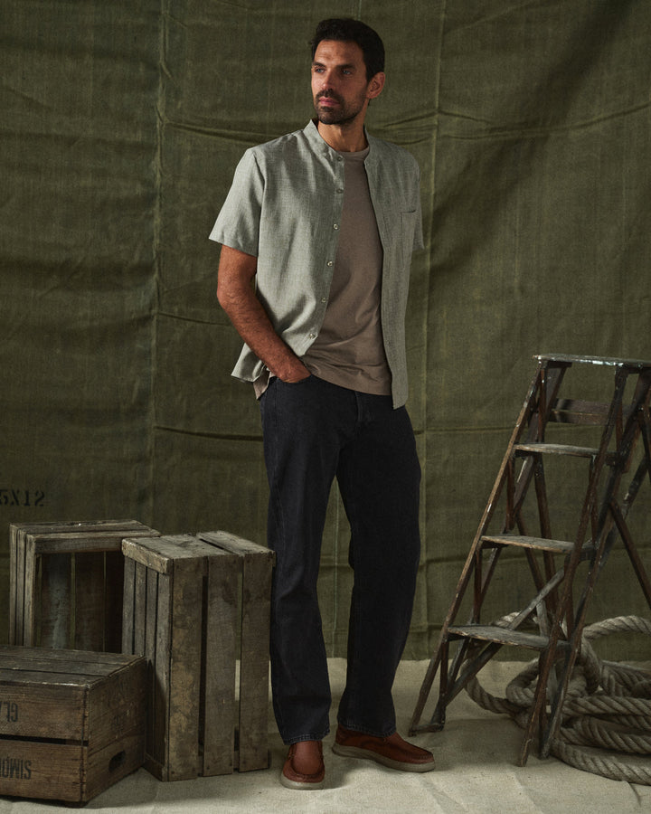 Tobias | Stylish Cotton-Linen Short Sleeve Mandarin Collar Shirt