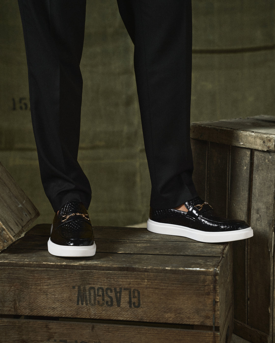 Elyse | Sleek Black Snake Print Loafers With Gold Buckle Detail