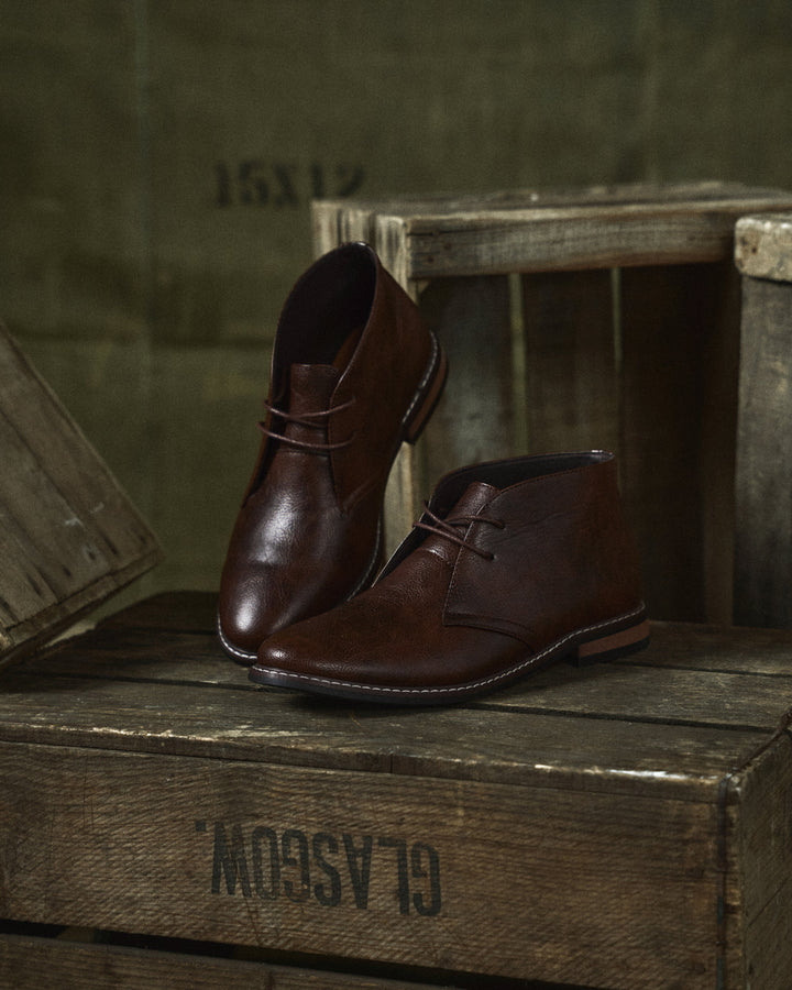 Clayton | Elegant Brown Leather Chukka Desert Boots For Men