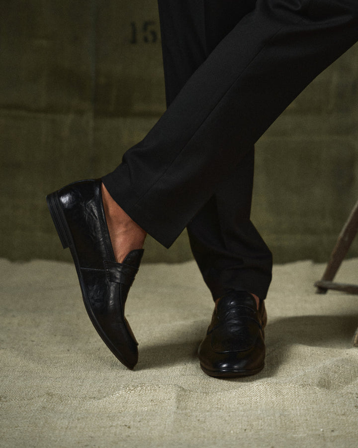 Harper | Sleek Black Leather Slip-On Dress Loafers For Men