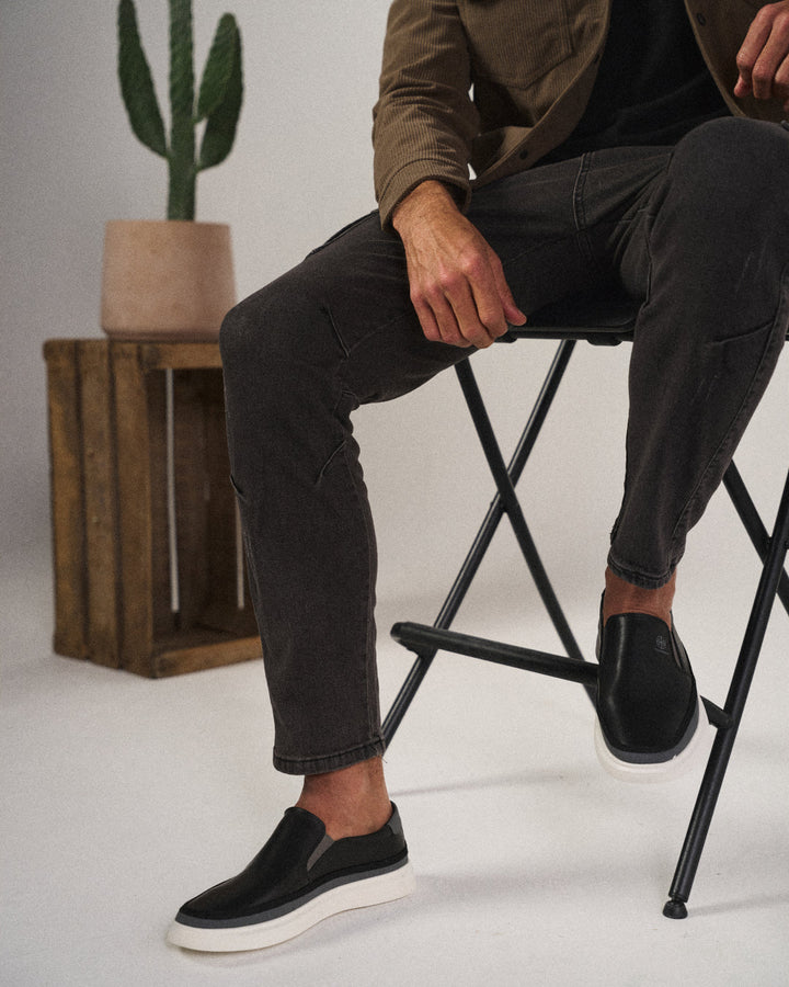 Ethan | Sleek Black Leather Slip-On Loafers For Men