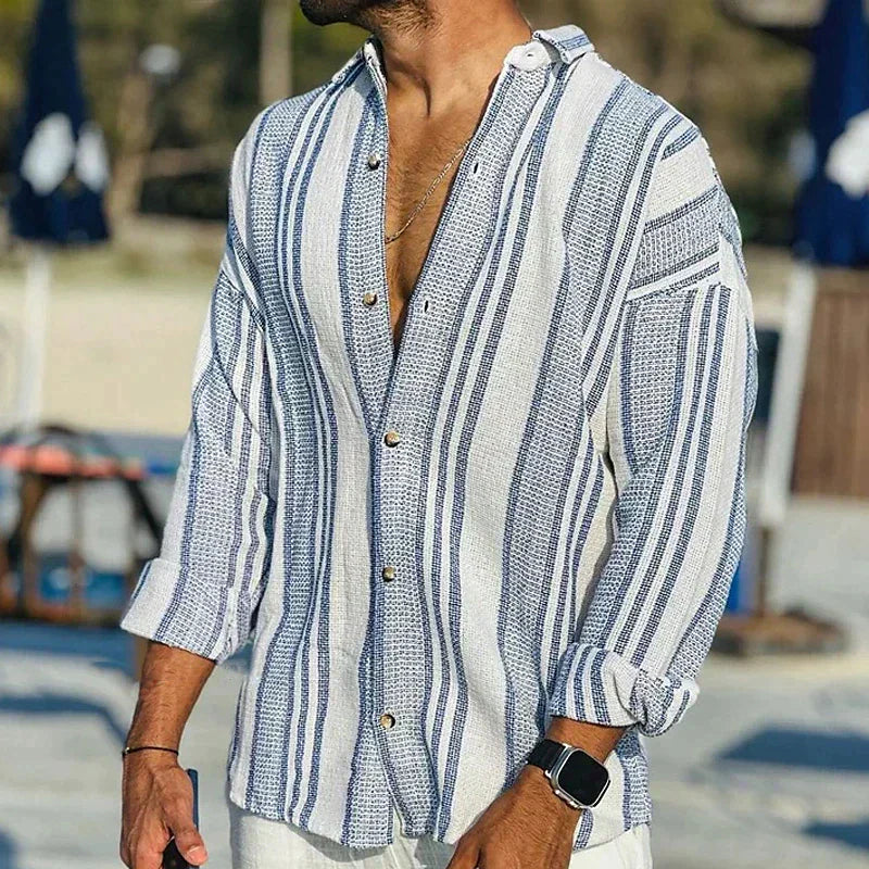 Phoebe | Stylish Men's Striped Linen Long Sleeve Shirt
