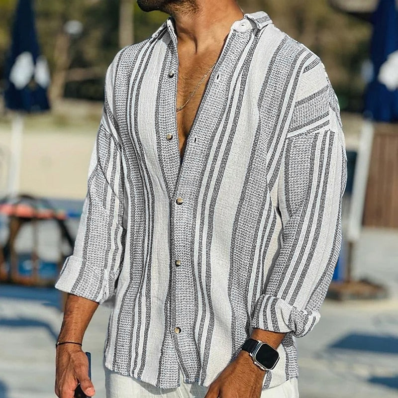 Jasper | Elegant Striped Long Sleeve Linen Shirt Men
