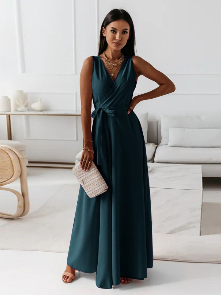 Blaire | Elegant V-Neck Sleeveless Wrap Maxi Dress