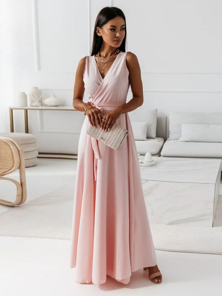 Blaire | Elegant V-Neck Sleeveless Wrap Maxi Dress