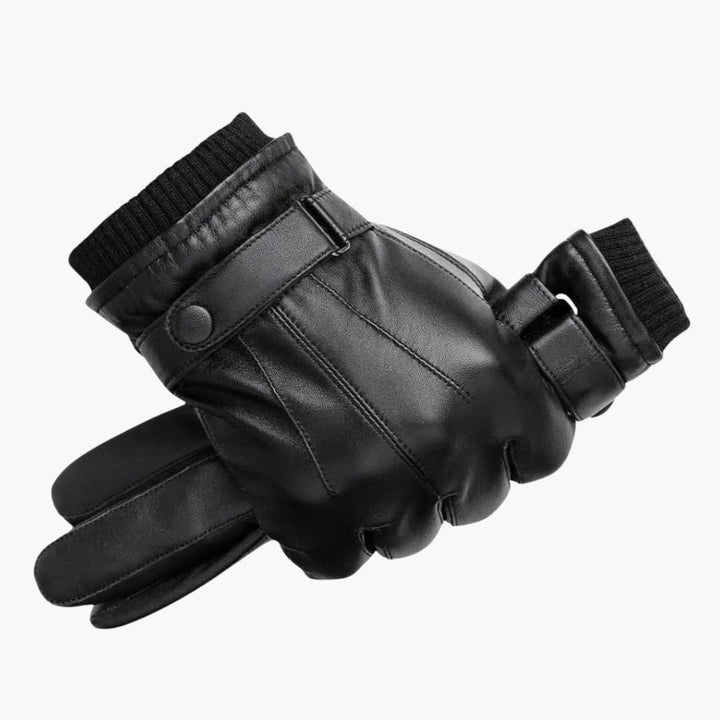 Nina | Sleek Black Leather Snap Closure Gloves For Men