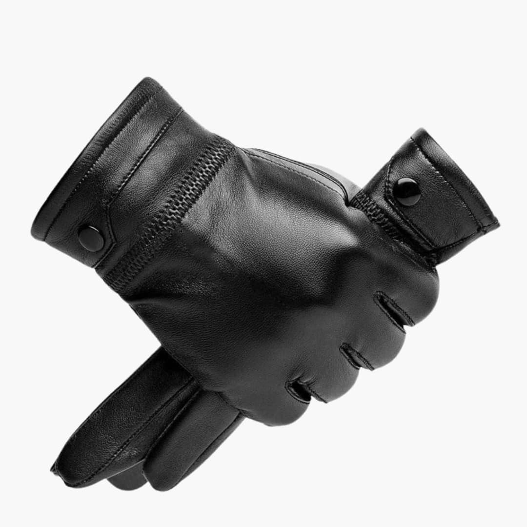 Phoebe | Stylish Men's Black Leather Gloves With Snap Closure