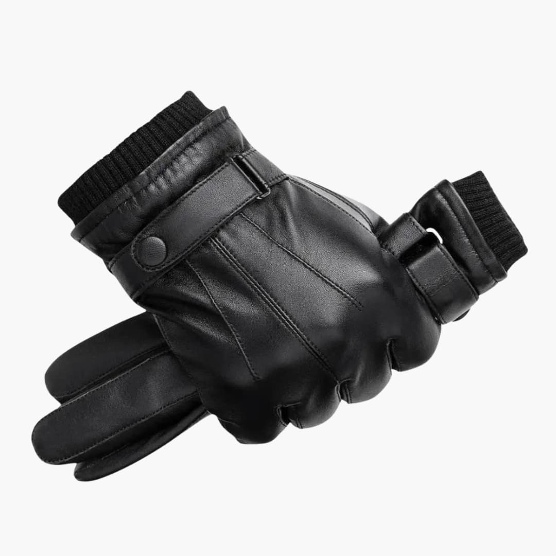 Phoebe | Stylish Men's Black Leather Gloves With Snap Closure