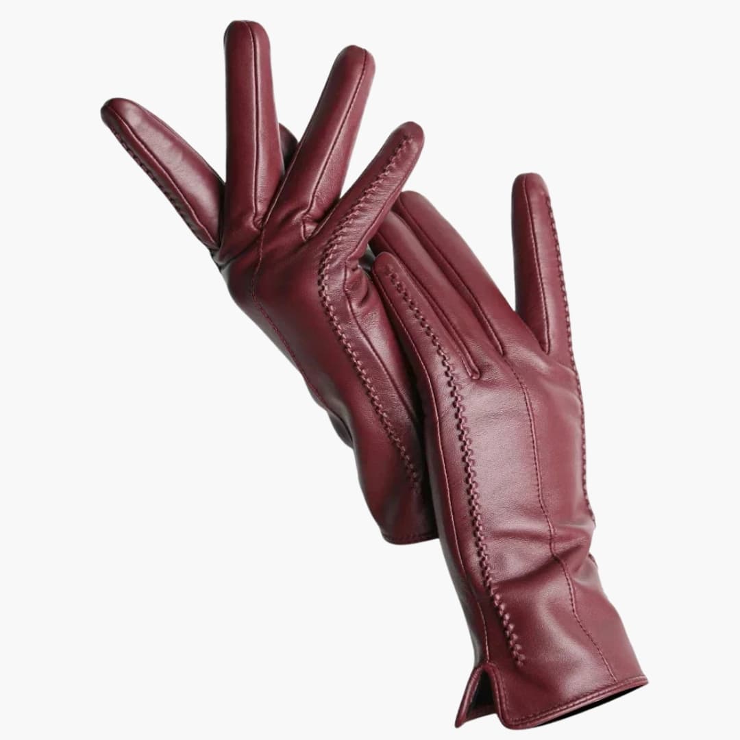 Ruby | Chic Black Leather Gloves With Decorative Stitching