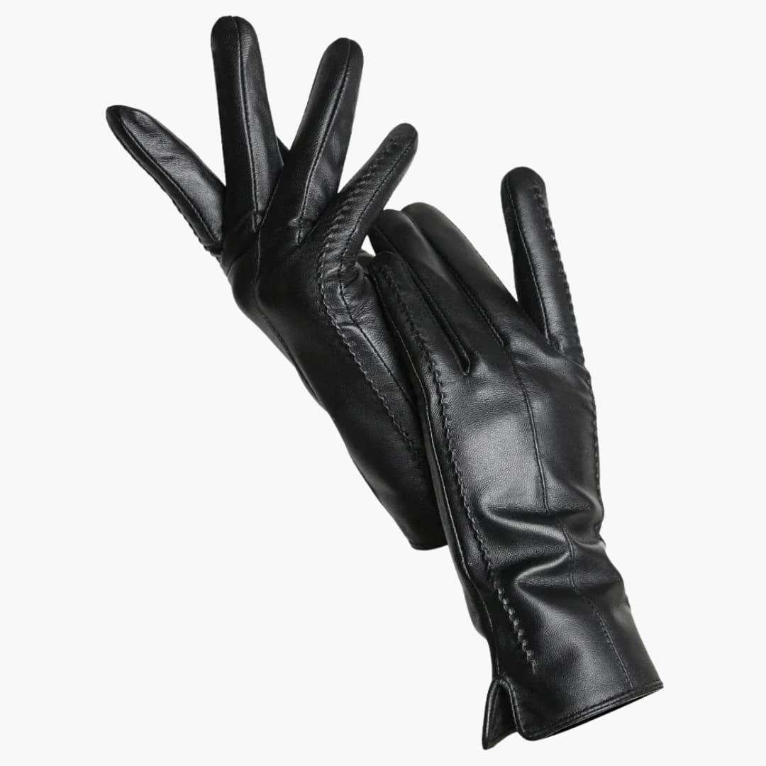 Ruby | Chic Black Leather Gloves With Decorative Stitching