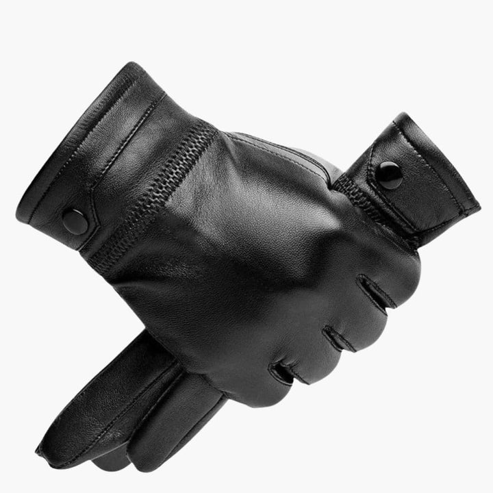 Penelope | Sleek Men's Black Leather Winter Gloves With Adjustable Strap