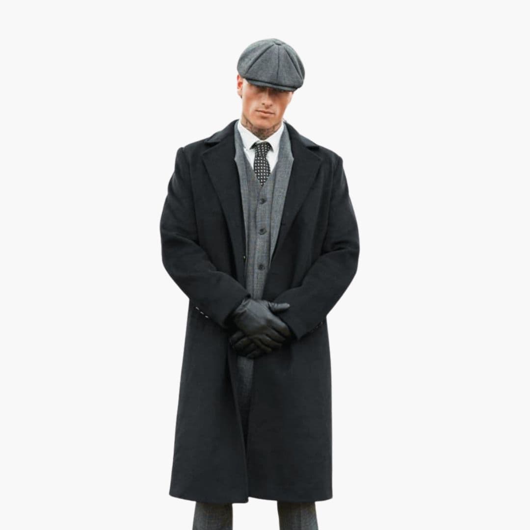 Penelope | Sleek Men's Black Leather Winter Gloves With Adjustable Strap