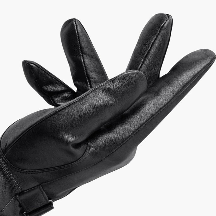 Penelope | Sleek Men's Black Leather Winter Gloves With Adjustable Strap