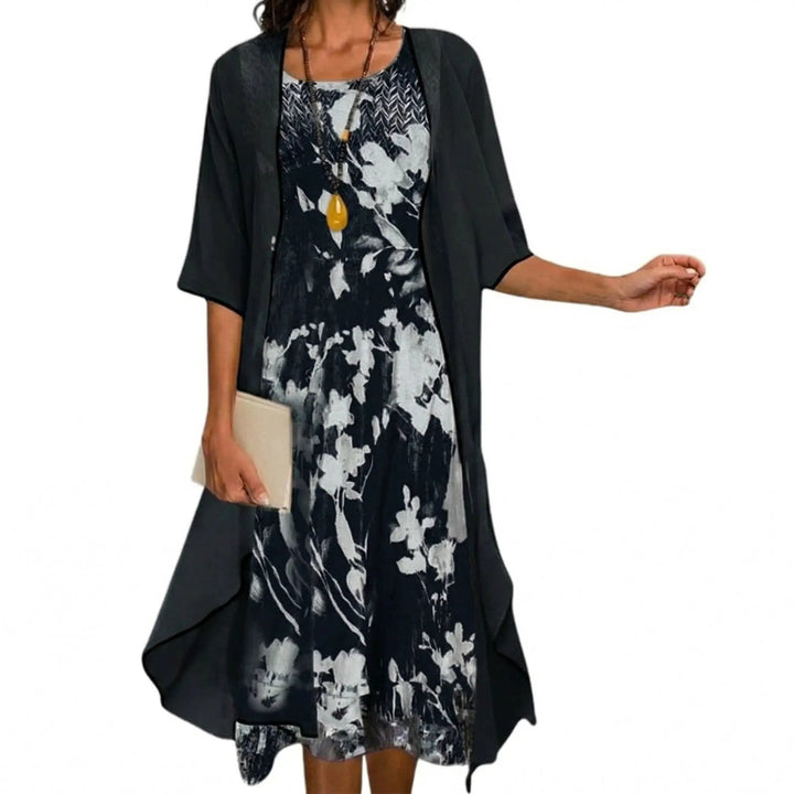 Women’s Floral Long Dress with Cardigan Set