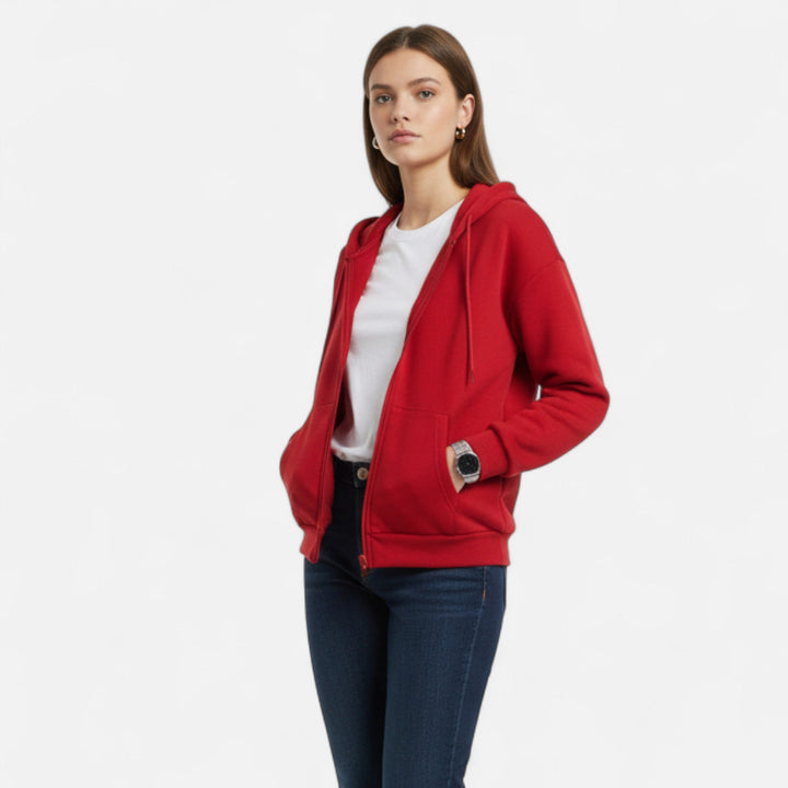 Elyse | Stylish Red Zip-Up Hoodie With Relaxed Fit