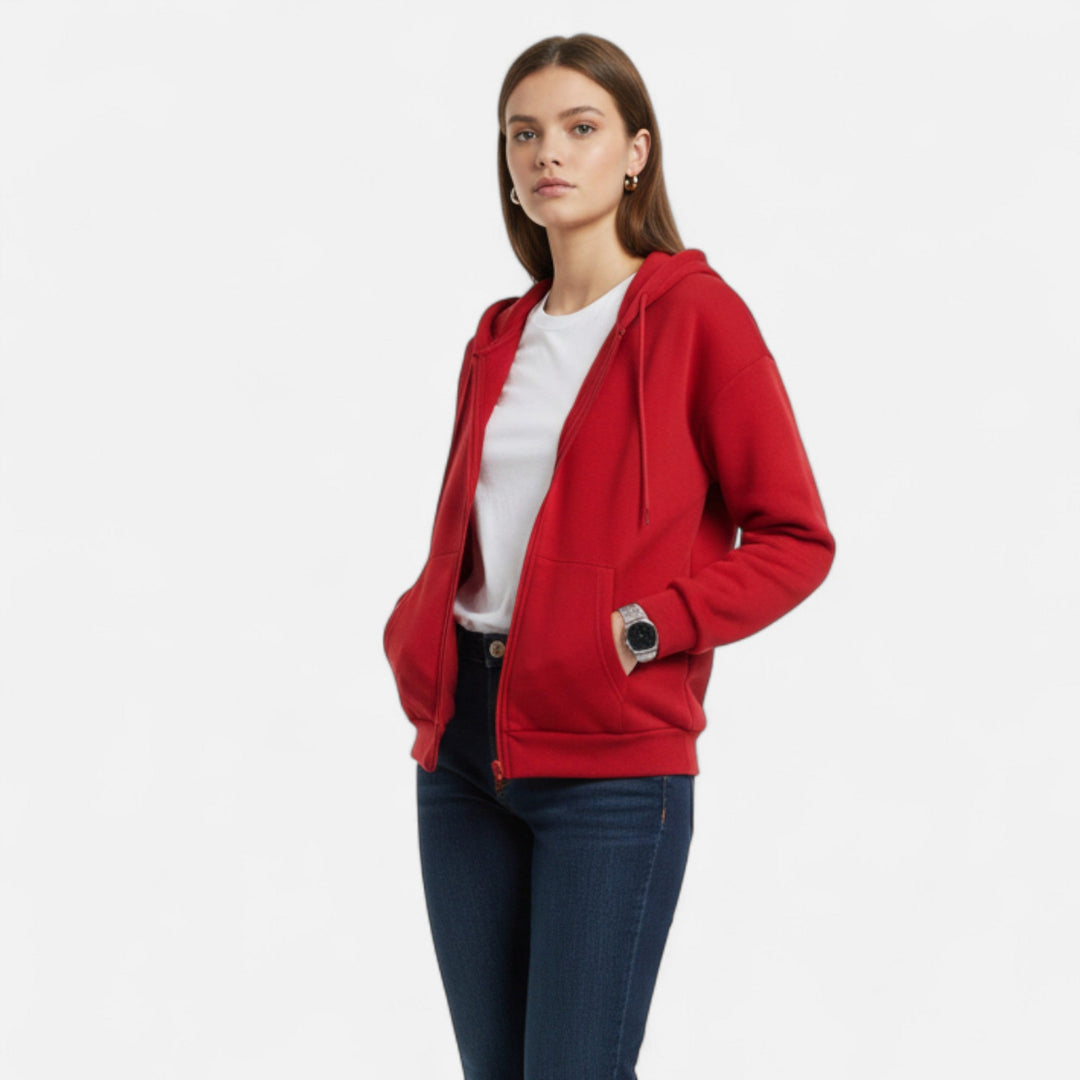 Elyse | Stylish Red Zip-Up Hoodie With Relaxed Fit