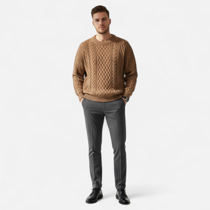 Camille | Elegant Cable Knit Crew Neck Wool Sweater Men