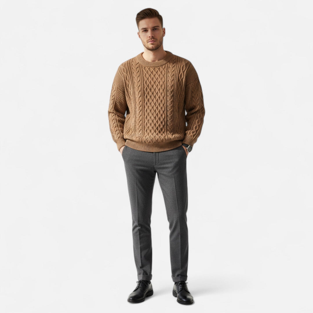 Camille | Elegant Cable Knit Crew Neck Wool Sweater Men