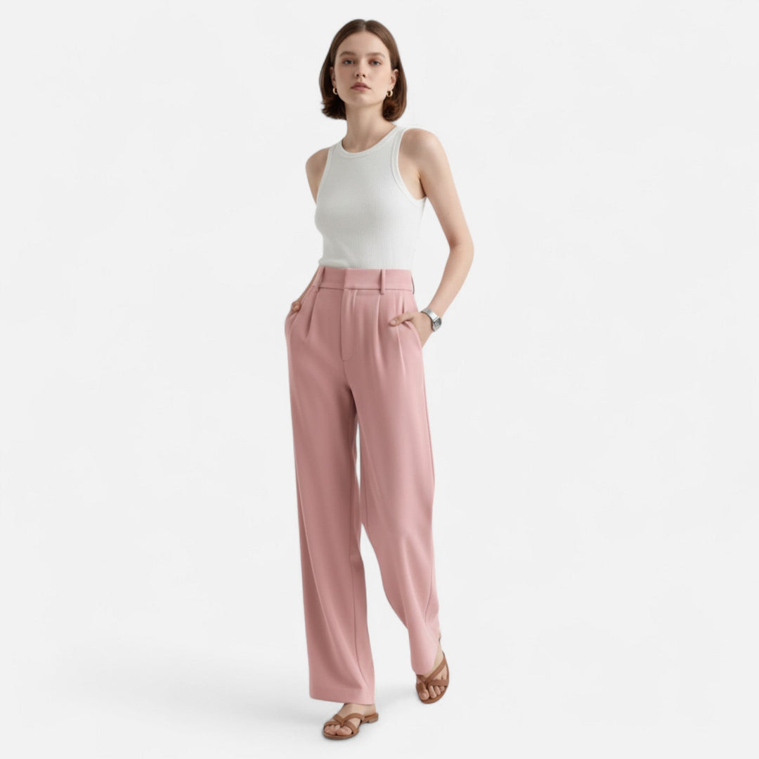 Elyse | Elegant High Waist Pleated Wide Leg Pants