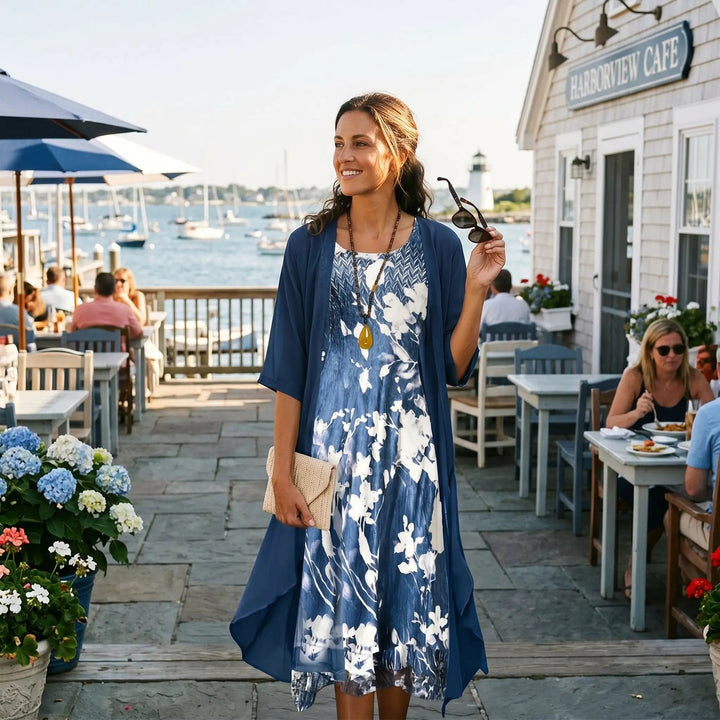 Women’s Floral Long Dress with Cardigan Set