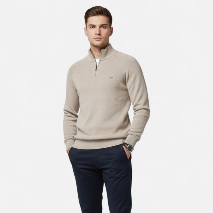 Evelyn | Stylish Men's Cotton Quarter-Zip Mock Neck Sweater