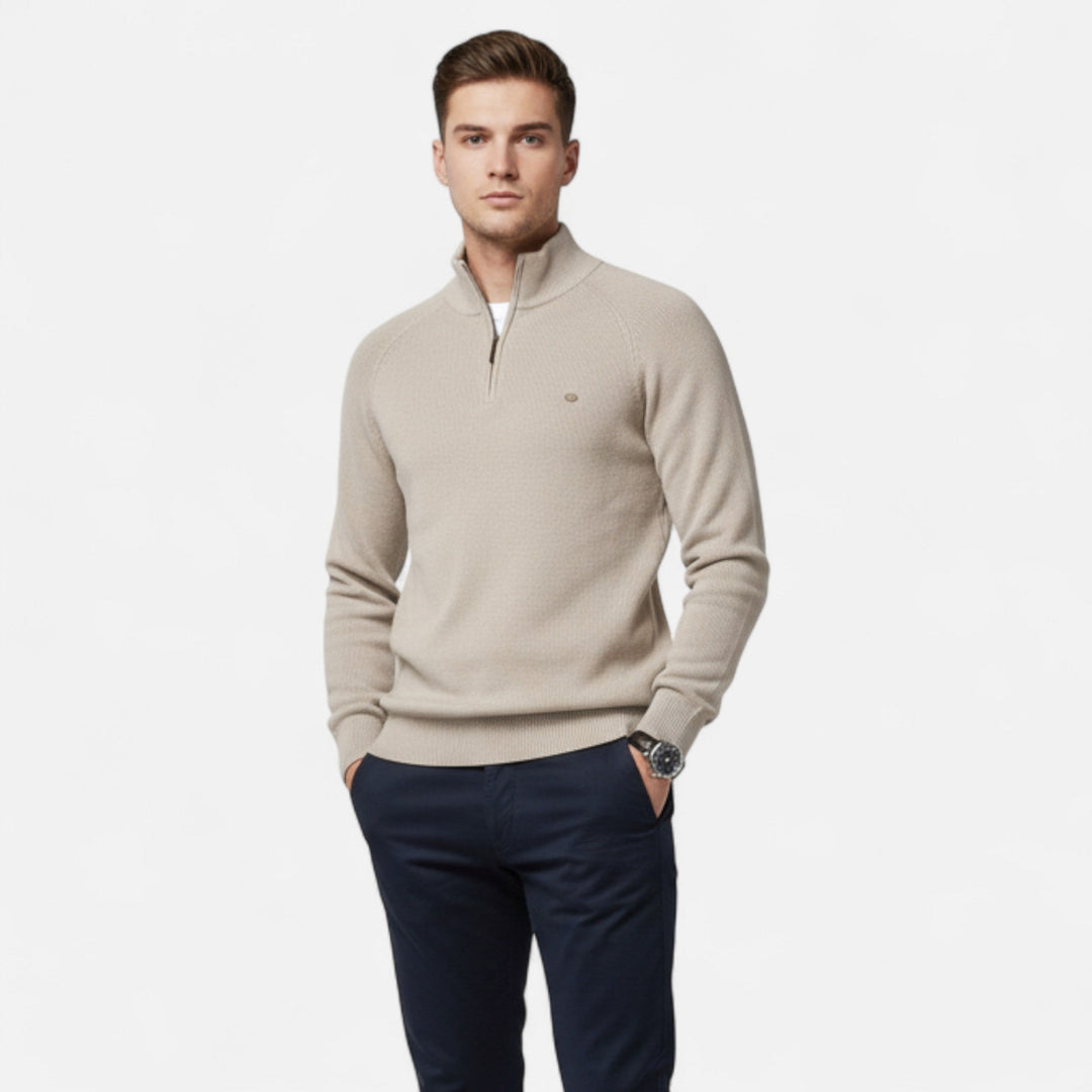 Evelyn | Stylish Men's Cotton Quarter-Zip Mock Neck Sweater