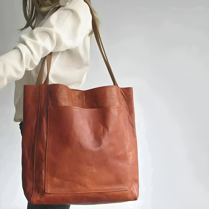Emma | Elegant Brown Leather Tote Bag With Clean Lines